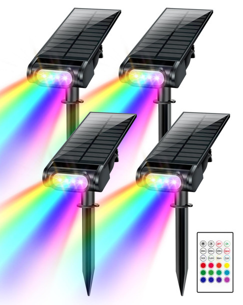 Color Changing Solar Spot Lights,Christmas Decorations Solar Landscape Spotlights,Solar Uplights for Tree with Remote,IP67 Waterproof Solar Lights Outdoor for Garden Yard Pathway Patio(4 Pack)