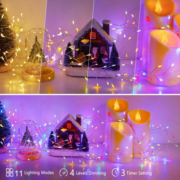Dual Color Changing Cluster Fairy Lights Battery Operated, 10Ft 200 LED Fairy Lights with Remote Control Timer Waterproof Firecracker String Lights for Indoor Outdoor Xmas Tree Bedroom Decor