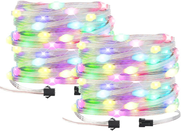 BTF-LIGHTING WS2812B IC RGB Individually Addressable Chasing Color Smart Fairy String Light PVC Wire 2X32.8FT 200LEDs DC5V for Twinkle Room Christmas Wedding Party Decor IP65(No Adapter or Controller)