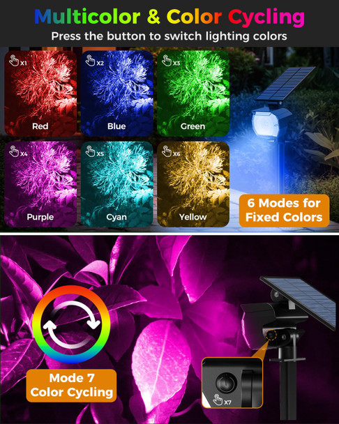 btfarm Solar Lights Outdoor Waterproof IP65-8 Pack LED Color Changing Solar Spot Light 7 Lighting Color RGB Solar Powered Spotlights, Solar Uplight for Yard Tree Landscape Garden Christmas Halloween