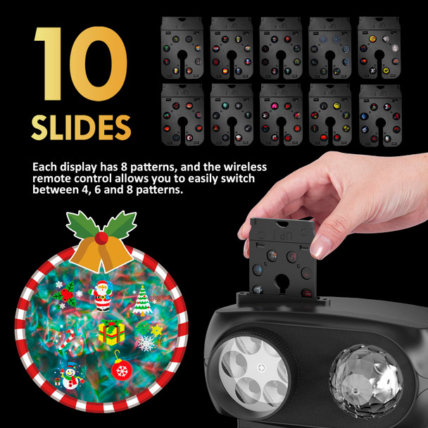 Christmas Projector Lights Outdoor, 2 in 1 HD Effect Holiday Projector, 80 HD Patterns 10 Water Wave Effects, with Remote Control, Timer Memory Function, 10 Slides for Various Festive Christmas Projector Lights Outdoor, 2 in 1 HD Effect Holiday Projector, 80 HD Patterns 10 Water Wave Effects, with Remote Control, Timer Memory Function, 10 Slides for Various Festive