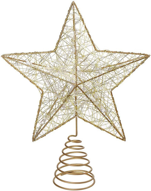 10Inches LED Christmas Tree Topper: Christmas Tree Star Topper Xmas Glitter Gold Hollow Star Treetop Topper Christmas Ornaments for Christmas Tree Decor(not Included Battery)