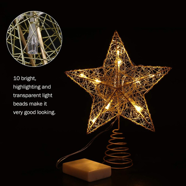 10Inches LED Christmas Tree Topper: Christmas Tree Star Topper Xmas Glitter Gold Hollow Star Treetop Topper Christmas Ornaments for Christmas Tree Decor(not Included Battery)