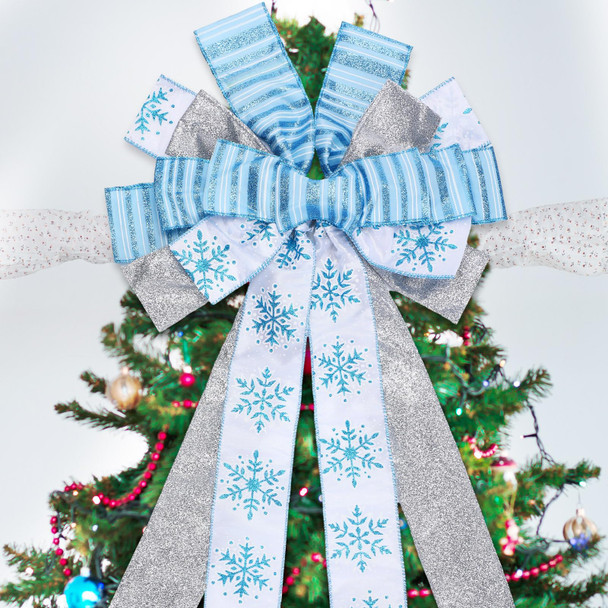 Capoda Christmas Tree Topper Bow 44'' x 12 Large Blue Christmas Tree Decoration Snowflake Ribbon Winter Flower Topper Wreath Bow with 3 Yards Long Ribbon Merry Christmas Garland for Xmas Home Decor Capoda Christmas Tree Topper Bow 44'' x 12 Large Blue Christmas Tree Decoration Snowflake Ribbon Winter Flower Topper Wreath Bow with 3 Yards Long Ribbon Merry Christmas Garland for Xmas Home Decor