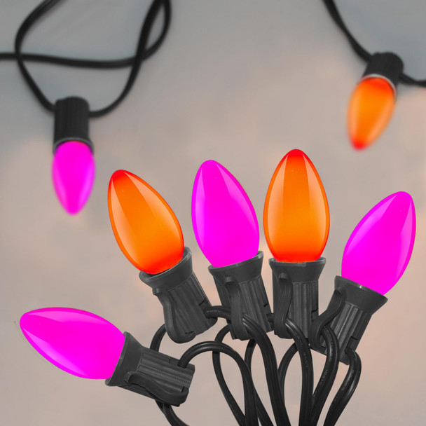 25FT C7 LED Purple Orange String Lights, Halloween Outdoor String Lights with 27 C7 LED Bulbs(2 Spare), Halloween Hanging Outdoor Lights for Patio, Backyard, Halloween Party Decoration, Black Wire
