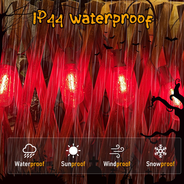 10Ft Halloween LED String Light with Red Blood Tear Drops, Halloween Decorations Lights with 10 ST40 LED Bulbs, Outdoor Halloween Spooky Lights for Patio, Balcony, Party, Halloween Decoration, Black