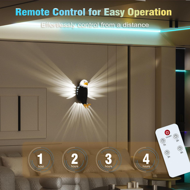 Bald Eagle Wall Light, American Eagle Night Light with Remote Control, Magnetic Wall Mounted Eagle Lamp for Bedroom, Living Room, Hallway, Battery Operated and Removable Charging Eagle Light