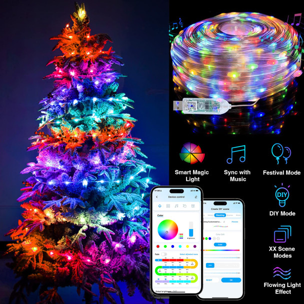CHARKEE 50ft RGB-IC LED Fairy Lights for Bedroom, 150 LED String Lights Indoor with APP, Twinkle Fairy Lights USB Plug in, Chasing Effect Music Sync Outdoor,Party, Wedding,Christmas Lights Decoration