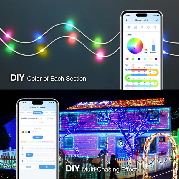 CHARKEE 50ft RGB-IC LED Fairy Lights for Bedroom, 150 LED String Lights Indoor with APP, Twinkle Fairy Lights USB Plug in, Chasing Effect Music Sync Outdoor,Party, Wedding,Christmas Lights Decoration
