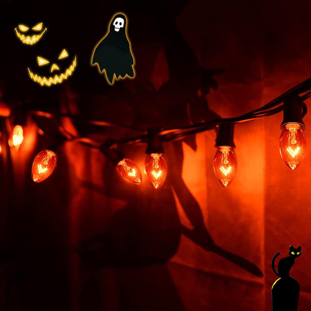 25 Pack C7 Replacement Bulbs, 5W Orange Light Bulbs, Halloween Christmas Light Bulbs for Outdoor String Lights Patio Wedding Decor, E12 Candelabra Base, Incandescent Night Lights