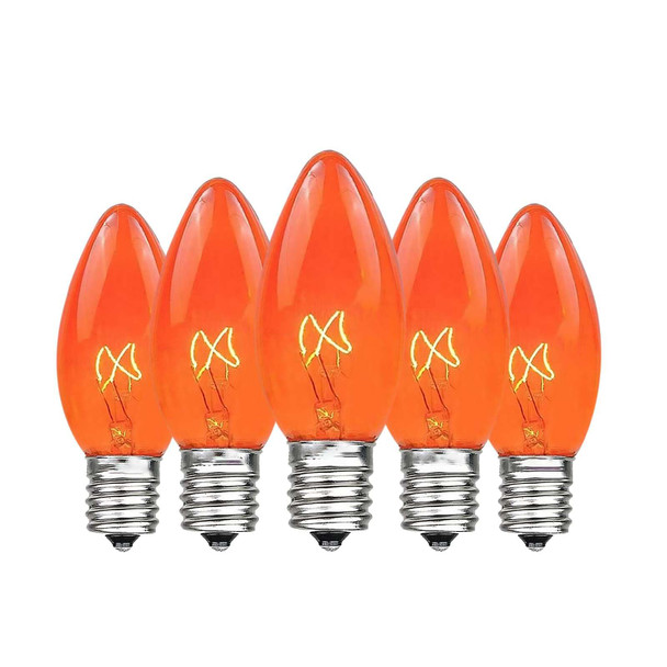 C7 Replacement Bulbs, Orange Christmas Lights Bulbs, 5W Incandescent Bulbs for Halloween Outdoor String Lights Patio Xmas Tree Decor, E12 Candelabra Base C7 Bulbs- 25 Pack