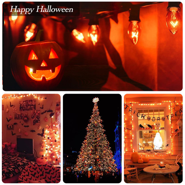 C7 Replacement Bulbs, Orange Christmas Lights Bulbs, 5W Incandescent Bulbs for Halloween Outdoor String Lights Patio Xmas Tree Decor, E12 Candelabra Base C7 Bulbs- 25 Pack