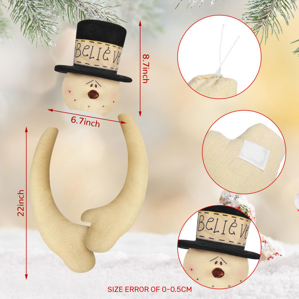 Believe Snowman Christmas Tree Topper Primitive Style Large Snowman Treetop Decorations for Tree Ornament Holiday Festival Home Supplies Winter Christmas Party Decoration