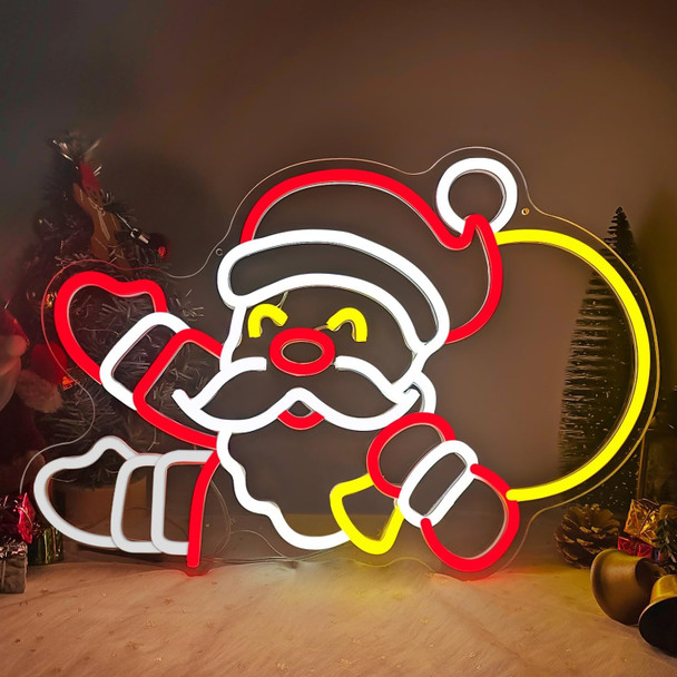 Santa Claus Neon Sign Christmas Neon Sign for Wall Decor Waving Santa Neon Christmas Lights Led Christmas Window Decorations Light Up Sign for Bedroom Living Room Christmas Party