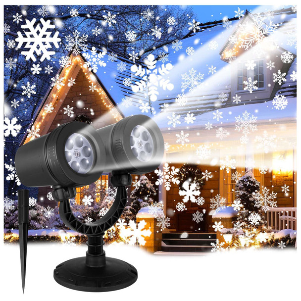 Dynamic Snowflake Projector with d Big Dual-Head, Waterproof Christmas Snow Lights for Winter Indoor Outdoor Party Decorations
