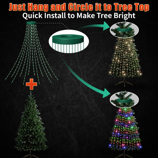 12 Modes Easy Christmas Tree Lights with Ring Indoor Outdoor - 6.56Ft x 12 Lines String 288 LED Timer Dimmable Remote Waterproof Light for 6 7 Ft Xmas Trees (Warm White or Multicolor)