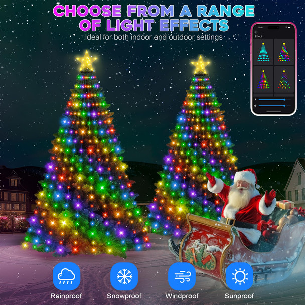 Smart Ring Christmas Tree Lights with Star Topper Indoor Outdoor - 7Ft x 20 Lines String 400 Optimum LED Easy App Control Images Color Changing Timer Remote Waterproof for 6 7 7.5 Ft Xmas Trees