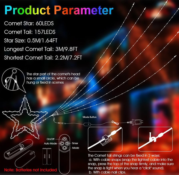 Extra Large Interstellar Comet Lights - 41 Modes 11 Ft Romantic Flowing Falling Christmas Shooting Star Lights for House Outdoor Indoor with Remote and Clips Hanging to Wall Fence Stairs Waterproof