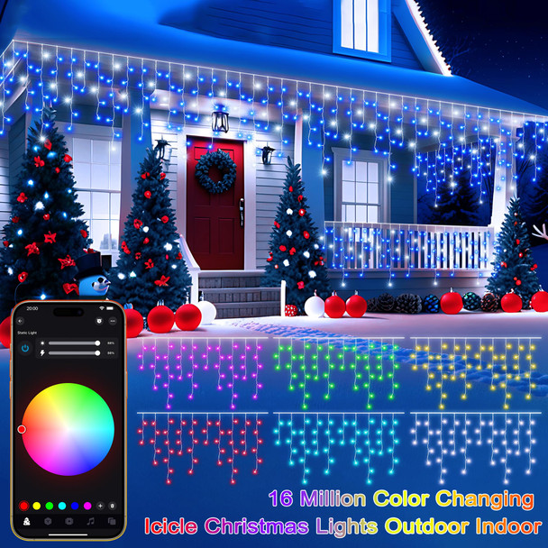 40+ Modes Smart Icicle Lights for Outside - 16.7Ft Connectable App Controlled Super Xtras 16 Million Color Changing Icicle Christmas Lights Outdoor Indoor Dimmable Timer Remote Waterproof