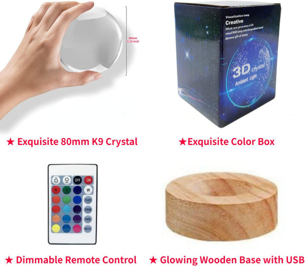 axolotl lamp,3.15 inch 3D K9 Crystal Ball Axolotl Night Light with Wooden Base,16 colors change,remote control,color box,Birthday Christmas axolotl