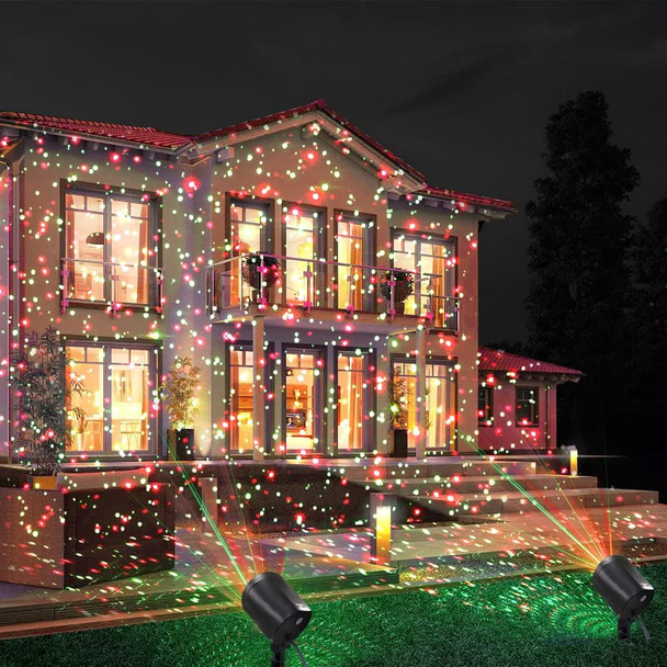 Christmas Laser Light Projector Red and Green Star Laser Lights Show with Timer for Outdoor Decorations Waterproof Landscape Lighting for Christmas and Holidays