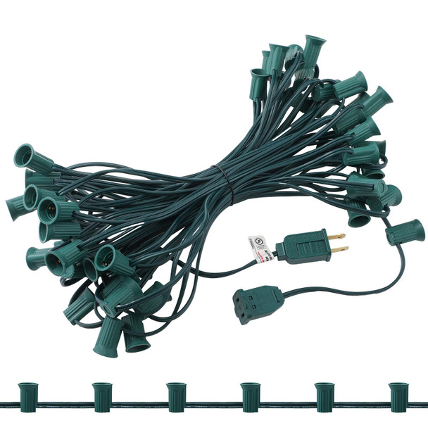 C7/E12 Christmas Light Sockets Set, UL Listed C7 Sockets C7 Christmas Light Spool C7 Light Stringer C7 Strand 12" Socket Spacing C7 Spool Wire for Patio Backyard Xmas Tree Roofline (50ft)