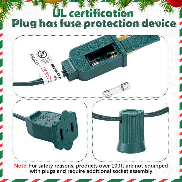 C7/E12 Christmas Light Sockets Set, UL Listed C7 Sockets C7 Christmas Light Spool C7 Light Stringer C7 Strand 12" Socket Spacing C7 Spool Wire for Patio Backyard Xmas Tree Roofline (50ft)