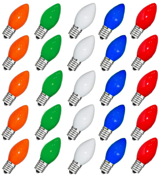 C7 Bulbs C7 Christmas Bulbs 25 Pack C7 Replacement Bulbs Multicolor 5 Watt C7 Night Light Bulb C7/E12 Candelabra Base Waterproof for Indoor Outdoor Holiday Christmas Decor Multicolor