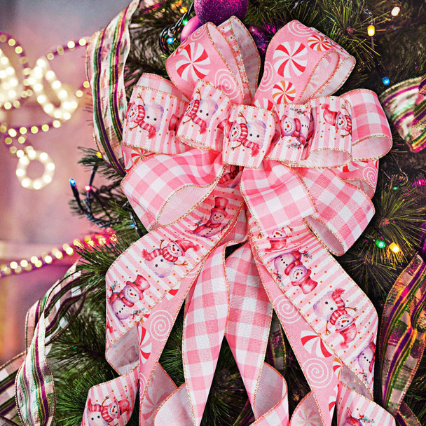 Pink Christmas Tree Topper Bow - 45'' x 13'' Large Pink Plaid Edge Ribbon Bow for Tree & Wreath - Rustic Christmas Tree Decor, Pink Buffalo Plaid Bow Wreath for Christmas Decorations Pink Christmas Tree Topper Bow - 45'' x 13'' Large Pink Plaid Edge Ribbon Bow for Tree & Wreath - Rustic Christmas Tree Decor, Pink Buffalo Plaid Bow Wreath for Christmas Decorations