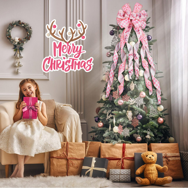 Pink Christmas Tree Topper Bow - 45'' x 13'' Large Pink Plaid Edge Ribbon Bow for Tree & Wreath - Rustic Christmas Tree Decor, Pink Buffalo Plaid Bow Wreath for Christmas Decorations Pink Christmas Tree Topper Bow - 45'' x 13'' Large Pink Plaid Edge Ribbon Bow for Tree & Wreath - Rustic Christmas Tree Decor, Pink Buffalo Plaid Bow Wreath for Christmas Decorations