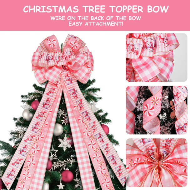 Pink Christmas Tree Topper Bow - 45'' x 13'' Large Pink Plaid Edge Ribbon Bow for Tree & Wreath - Rustic Christmas Tree Decor, Pink Buffalo Plaid Bow Wreath for Christmas Decorations Pink Christmas Tree Topper Bow - 45'' x 13'' Large Pink Plaid Edge Ribbon Bow for Tree & Wreath - Rustic Christmas Tree Decor, Pink Buffalo Plaid Bow Wreath for Christmas Decorations