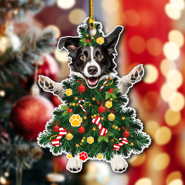 Border Collie Christmas Tree Ornament - Festive Holiday Acrylic Hanging Decoration with Adorable Border Collie Dog - Border Collie Christmas Tree Topper Ornament