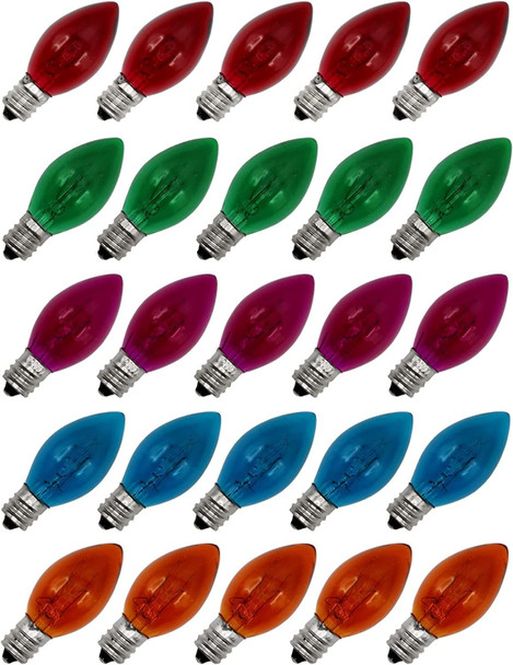 Creative Hobbies® Box of 25 Colored Light Bulbs, Random Blinking, 7 Watt, C7 Candelabra Base -Great for Night Lights and Christmas Strings Creative Hobbies® Box of 25 Colored Light Bulbs, Random Blinking, 7 Watt, C7 Candelabra Base -Great for Night Lights and Christmas Strings
