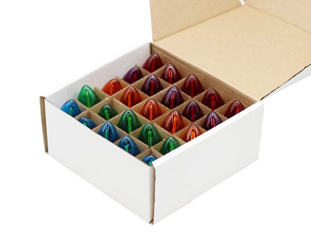 Creative Hobbies® Box of 25 Colored Light Bulbs, Random Blinking, 7 Watt, C7 Candelabra Base -Great for Night Lights and Christmas Strings Creative Hobbies® Box of 25 Colored Light Bulbs, Random Blinking, 7 Watt, C7 Candelabra Base -Great for Night Lights and Christmas Strings