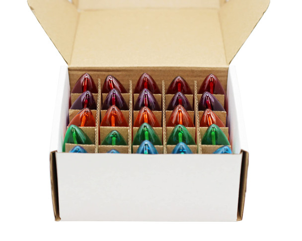 Creative Hobbies® Box of 25 Colored Light Bulbs, Random Blinking, 7 Watt, C7 Candelabra Base -Great for Night Lights and Christmas Strings Creative Hobbies® Box of 25 Colored Light Bulbs, Random Blinking, 7 Watt, C7 Candelabra Base -Great for Night Lights and Christmas Strings
