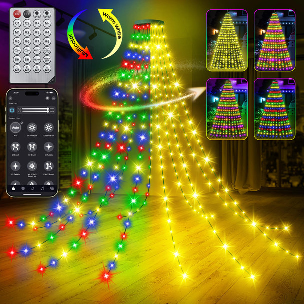 30+ Modes Smart Ring Christmas Tree Lights Indoor Outdoor - 7.2Ft x 12 Lines 312 LED Easy App Control Color Changing Timer Remote Waterproof for 6 7 7.5 Ft Xmas Trees (Warm White or Multicolor)