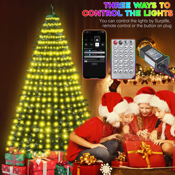 30+ Modes Smart Ring Christmas Tree Lights Indoor Outdoor - 7.2Ft x 12 Lines 312 LED Easy App Control Color Changing Timer Remote Waterproof for 6 7 7.5 Ft Xmas Trees (Warm White or Multicolor)