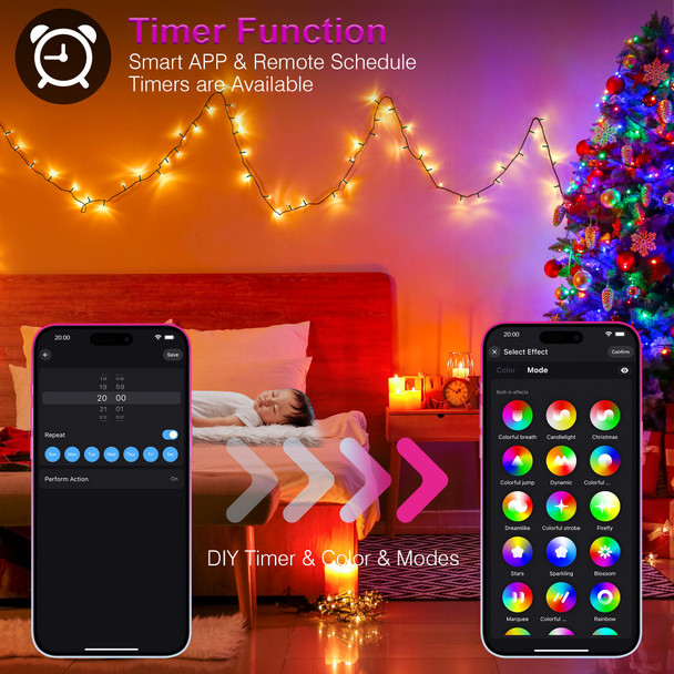 50+ Preset Scenes Smart Christmas Lights - 100 Ft 300 LED Color Changing Christmas Tree Lights Indoor Outdoor String Lights with Remote for All Season Holiday Decoration, Musical and APP Control