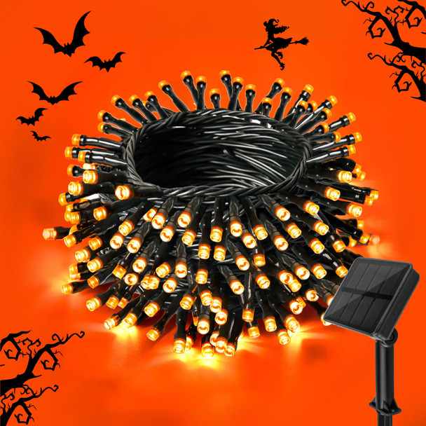Solar String Lights for Halloween, Orange Halloween String Lights 39.4ft 120LED 8 Modes for Garden Yard Patio Tree Christmas Deorations