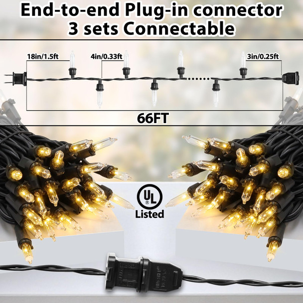 Clear Christmas Lights 66FT 200 Incandescent Bulbs Warm White Mini Lights with Black Wire for Christmas Tree, Garland, Thanksgiving, Wedding, Party, Home, Indoor & Outdoor Festival Decoration