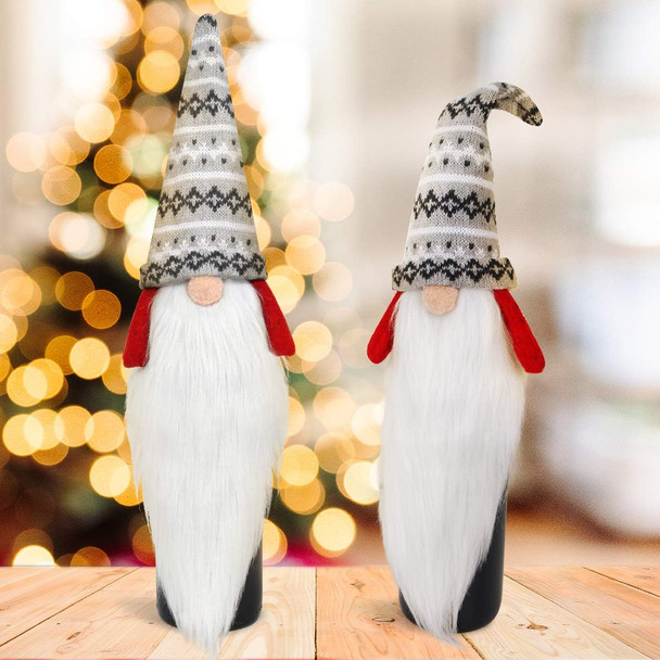 D-FantiX Christmas Gnome Wine Bottle Covers, 4 Pack Handmade Tomte Swedish Gnomes Wine Bottle Toppers Decorative Santa Scandinavian Plush Christmas Decorations Year Dining Table Decor Party