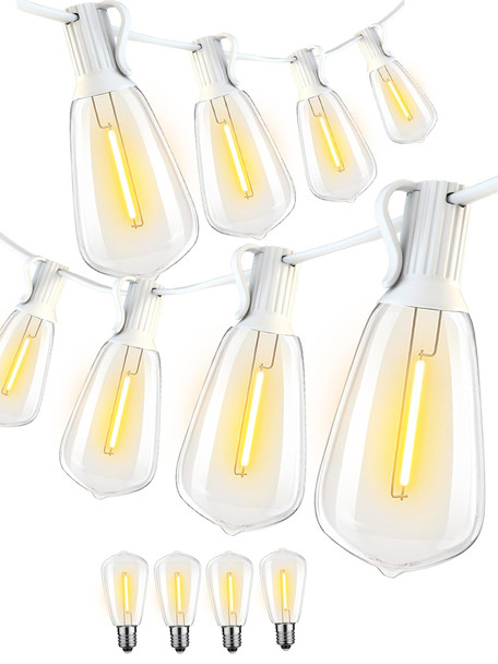 DAMAING Outdoor String Lights 200FT Waterproof,Patio String Lights for Outside with Shatterproof 104 Edison LED Bulbs,Vintage Dimmable Hanging Lights for Christmas,Wedding,2 Pack × 100FT White Cable