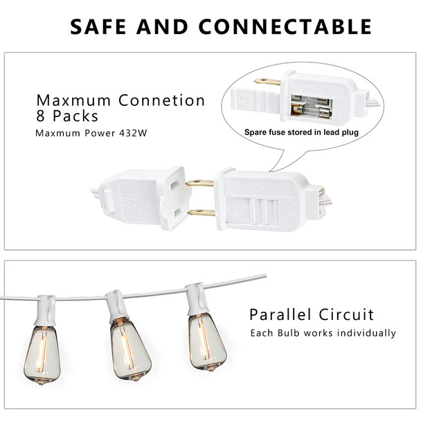 DAMAING Outdoor String Lights 200FT Waterproof,Patio String Lights for Outside with Shatterproof 104 Edison LED Bulbs,Vintage Dimmable Hanging Lights for Christmas,Wedding,2 Pack × 100FT White Cable