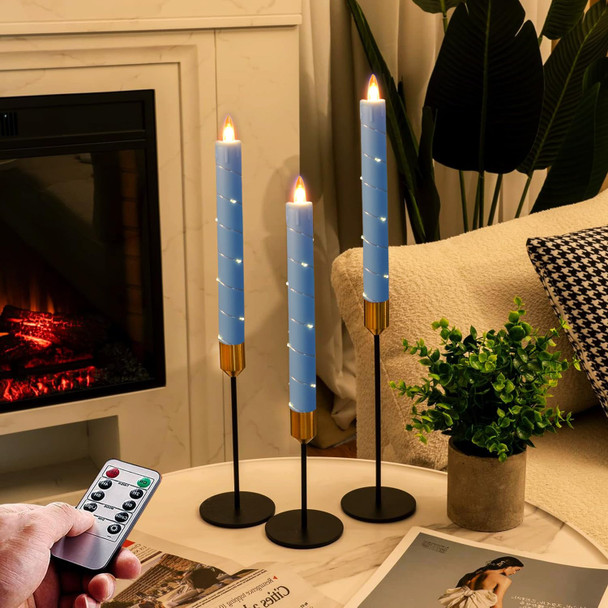Flameless Cone-Shaped Candle, Patented Starlight String, 11 Key Remote Control, Timer, Battery Powered, Patented Dance Flickering Flames, 6 Packs, Christmas Home Decoration (Sky Blue)