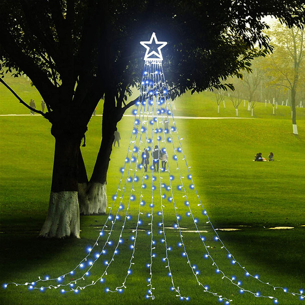 Outdoor Christmas Decoration Star String Lights,320 LED 16.4ft Christmas Lights Waterfall Tree Lights with 13" Topper Star,Plug-in Hanging Fairy Lights for Xmas Year Holiday Party