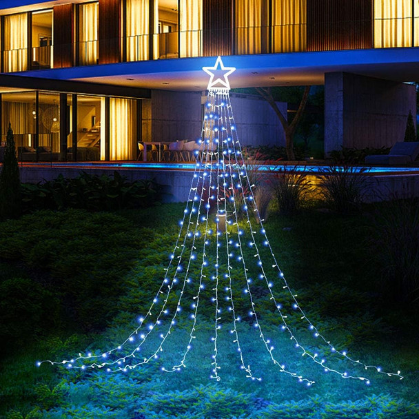 Outdoor Christmas Decoration Star String Lights,320 LED 16.4ft Christmas Lights Waterfall Tree Lights with 13" Topper Star,Plug-in Hanging Fairy Lights for Xmas Year Holiday Party