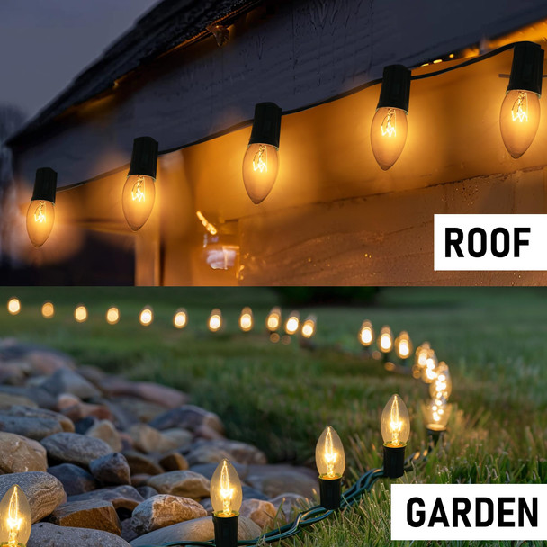 Dazzle Bright C9 Christmas Pathway Lights Outdoor, 30 FT 24 Bulbs Waterproof Walkway Lights with Stakes, Connectable Christmas Decorations for Outside Sidewalk Yard Decor, Warm White