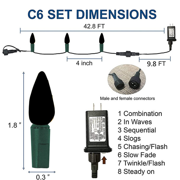 Dazzle Bright C6 Christmas String Lights, 100 LED 33 FT Waterproof Green Wire Fairy Lights, 8 Modes Christmas Lights for Indoor Outdoor Home Yard Xmas Tree Decorations (Multi-Colored)