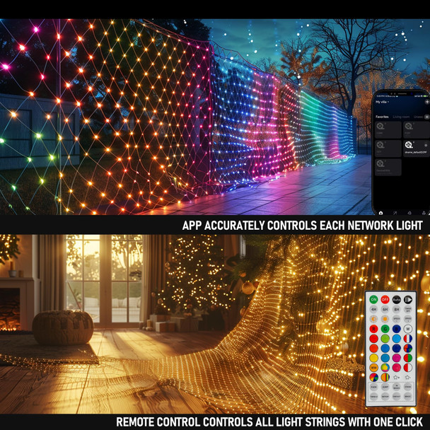Dazzle Bright Smart Christmas 360 LED Net Lights, 12FT x 5 FT WiFi RGB Color Changing String Lights with Remote & APP Control, Christmas Decorations for Indoor Outdoor Xmas Party Yard Garden Decor