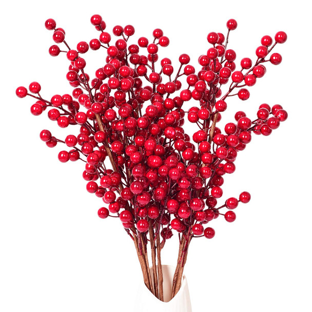 DearHouse 4 Pack Artificial Red Berry Stems Holly Christmas Berries for Festival Holiday Crafts and Home Decor, 20 Inches Burgundy Berry Floral Christmas Tree Decoration